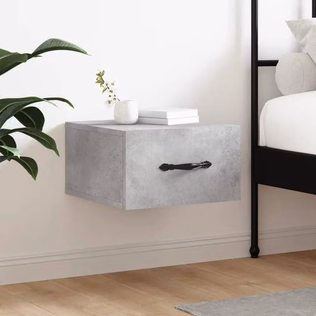 Berkfield Home Wall-mounted Bedside Cabinet in Concrete Grey, W/D/H: 35 x 35 x 20 cm