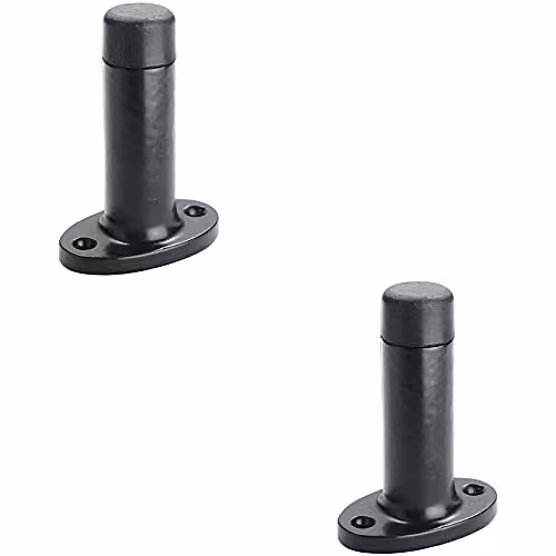 Loops 2 Pack Wall Mounted Cylinder Doorstop on Oval Rose with Rubber Tip in Black Antique – 1