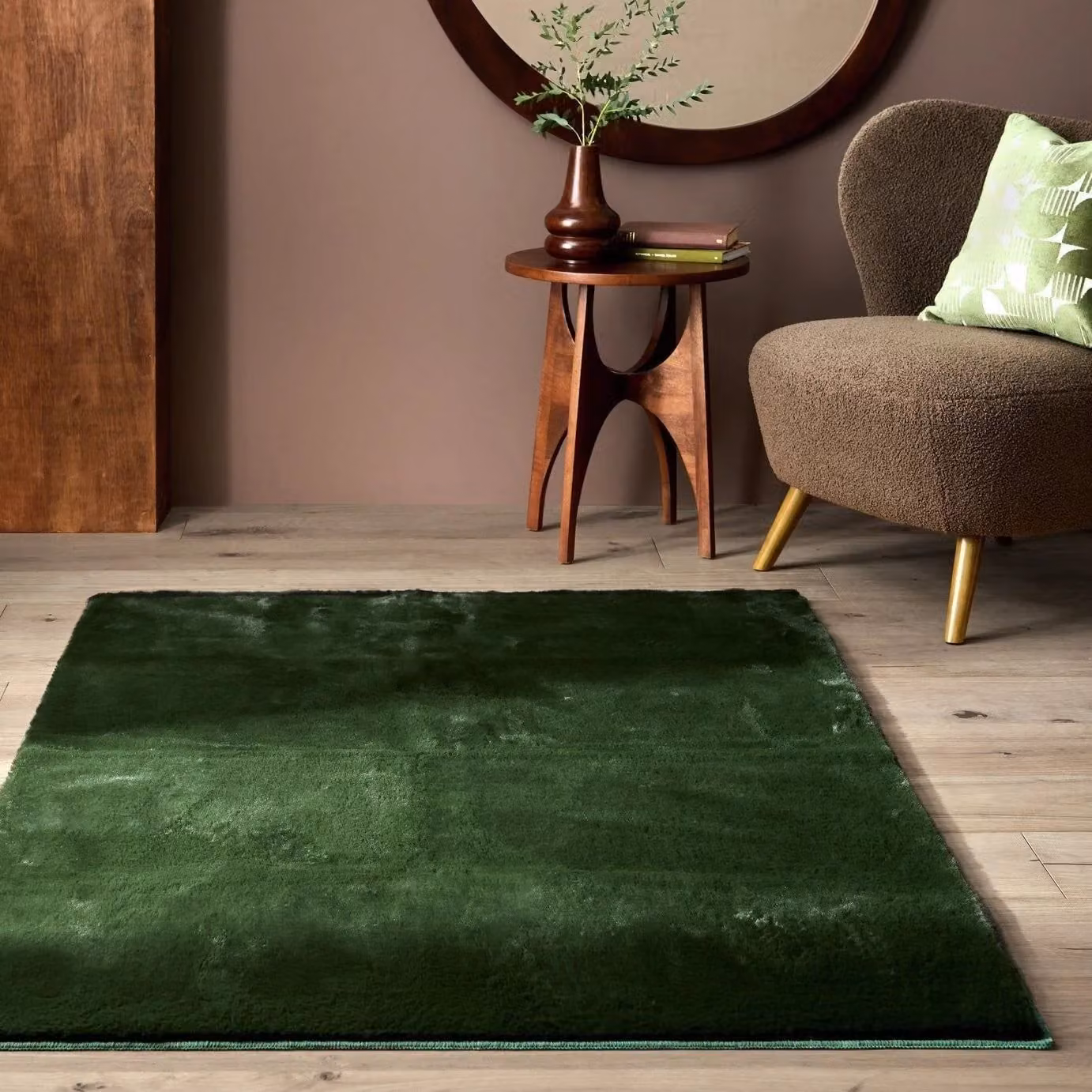 Cheap Furniture Warehouse Modern Moss Green Short Pile Rectangular Rug, W: 230 cm, D: 160 cm