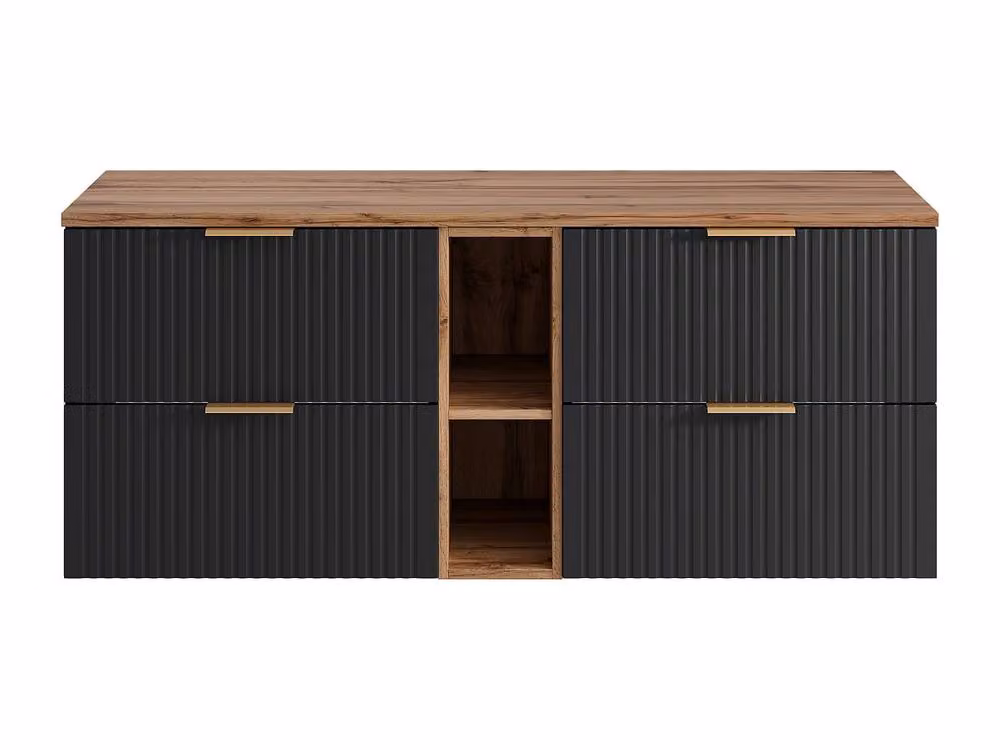 Vente-unique Striped Floating Vanity Unit with Niches in Black and Light Natural – 3