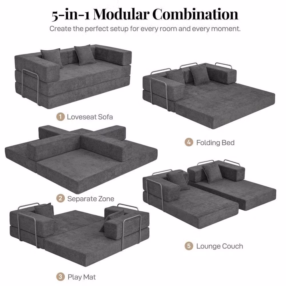 FORGEVIO Grey Sectional Sofa Bed with Sleeping Function and Foam Upholstery – 4