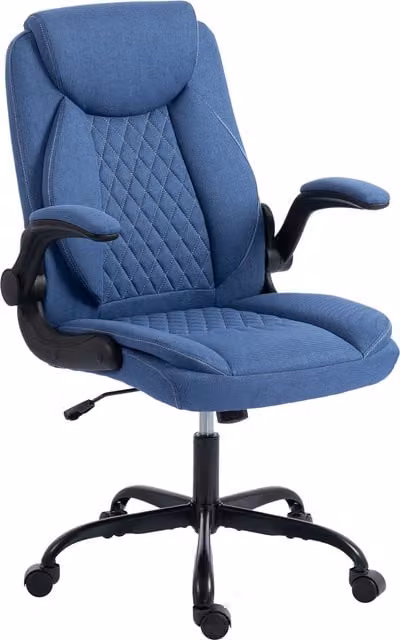 HOMCOM Blue Linen-Look Executive Office Chair with Flip-Up Armrests and Thick Cushion