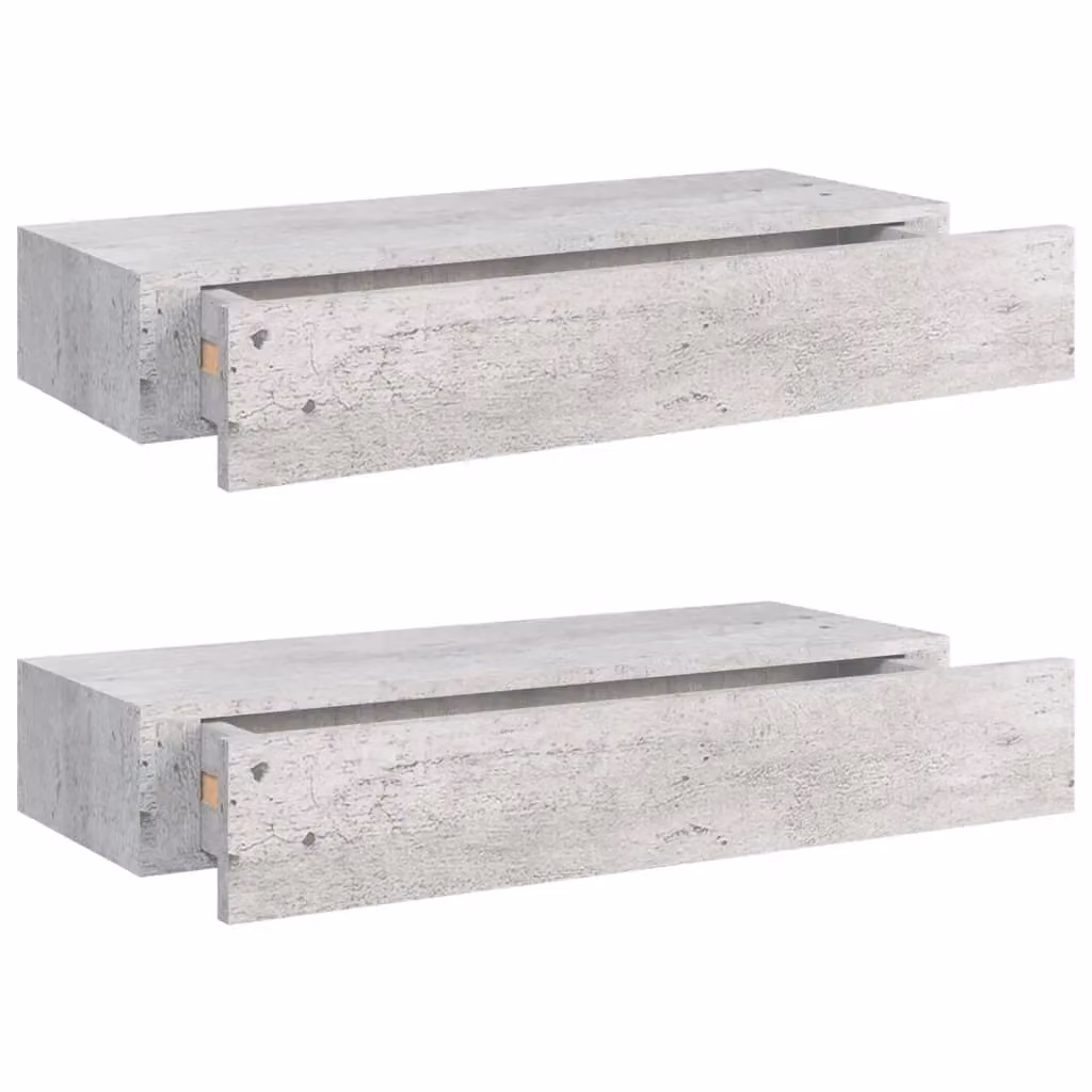 Berkfield Home Wall Drawer Shelves, 2 Piece Set in Concrete Grey MDF and Metal, W: 60 cm, D: 23.5 cm, H: 10 cm – 2