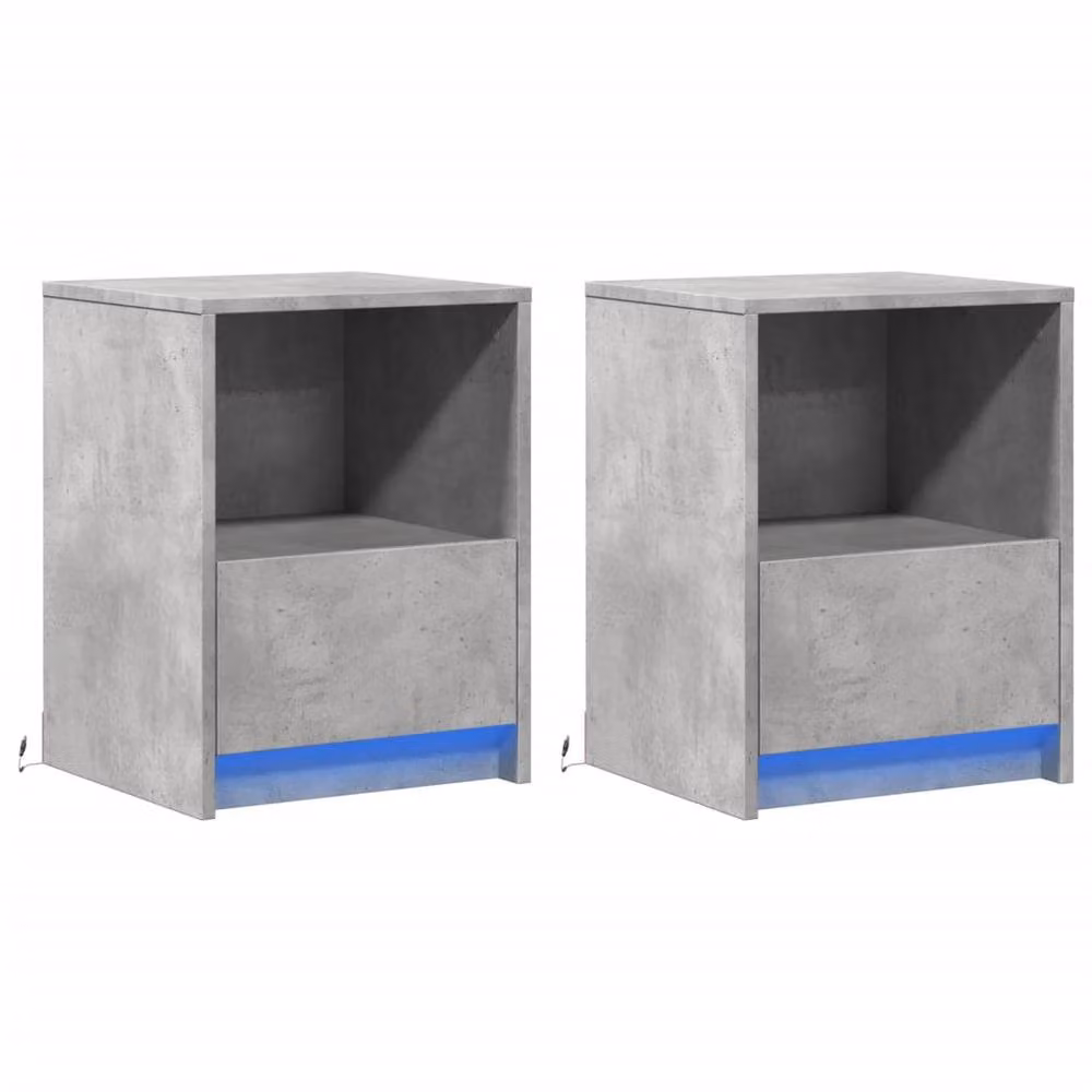 Berkfield Home Set of 2 Modern Bedside Cabinets with Integrated LED Lights in Concrete Grey – 2