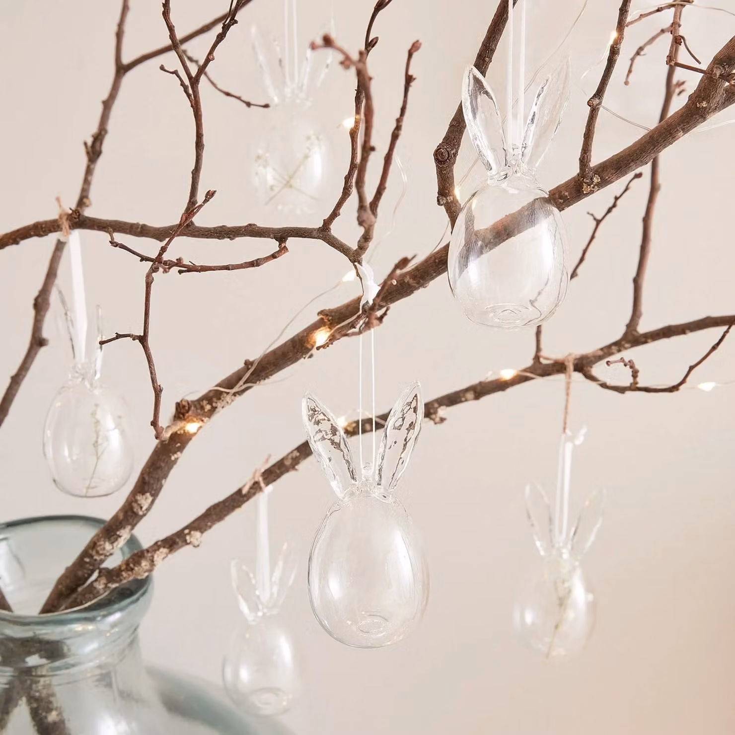 Lights4fun Set of 6 Transparent Glass Bunny Ear Easter Egg Hanging Tree Decorations
