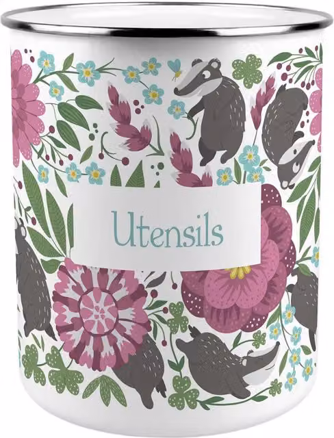 Purely Home Badgers and Flowers Kitchen Utensil Holder, Multicolour Purple