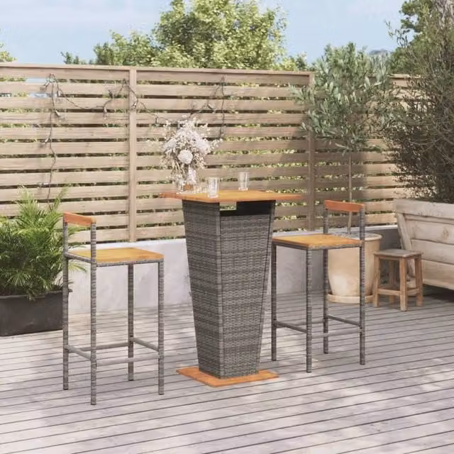 Berkfield Home 3 Piece Modern Garden Bar Set in Grey Poly Rattan and Solid Acacia Wood – 1