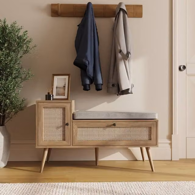 GFW Noor 2 Door Rattan Shoe Cabinet in Light Oak