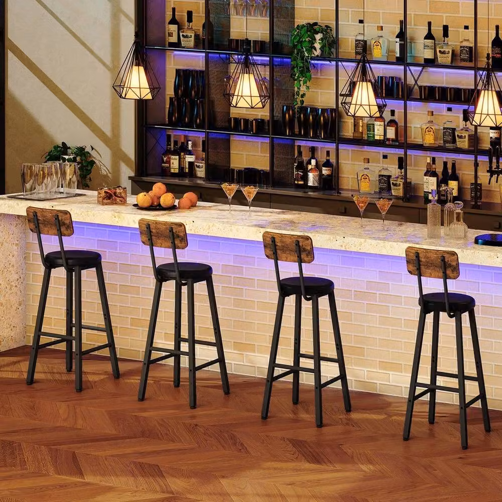 FORGEVIO Set of 2 Modern Black PU Upholstered Bar Stools with Metal Frame – 3