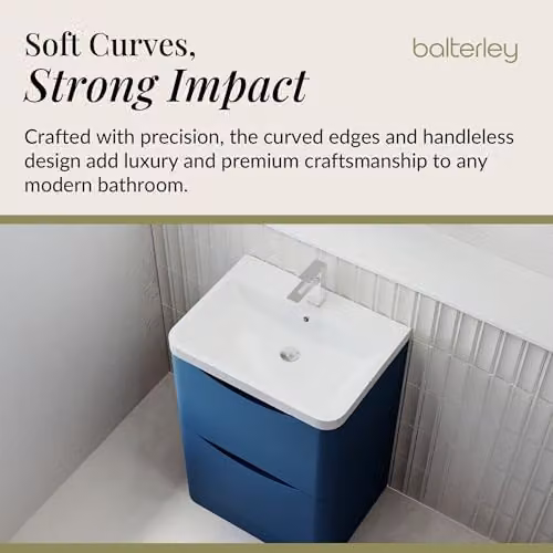 Balterley Floor Standing Blue Vanity Unit with Rectangular Basin and 2 Soft Close Drawers, W: 60.0 cm, D: 44.5 cm, H: 84.0 cm – 3