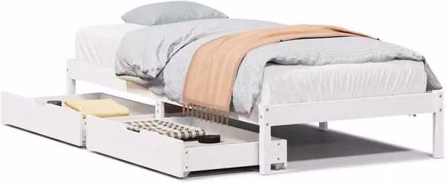 Berkfield Home White Solid Wood Pine Bed Frame W/D/H: 90 x 200 cm