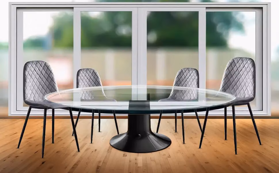 Alivio Pack of 4 Grey Velvet Dining Chairs with Fabric Upholstered Seats and Metal Legs – 7