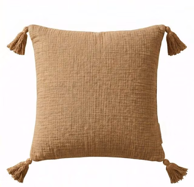 Homescapes Muslin Cotton Square Cushion with Removable Cover in Beige, W/D/H: 45 x 45 x 45 cm – 1