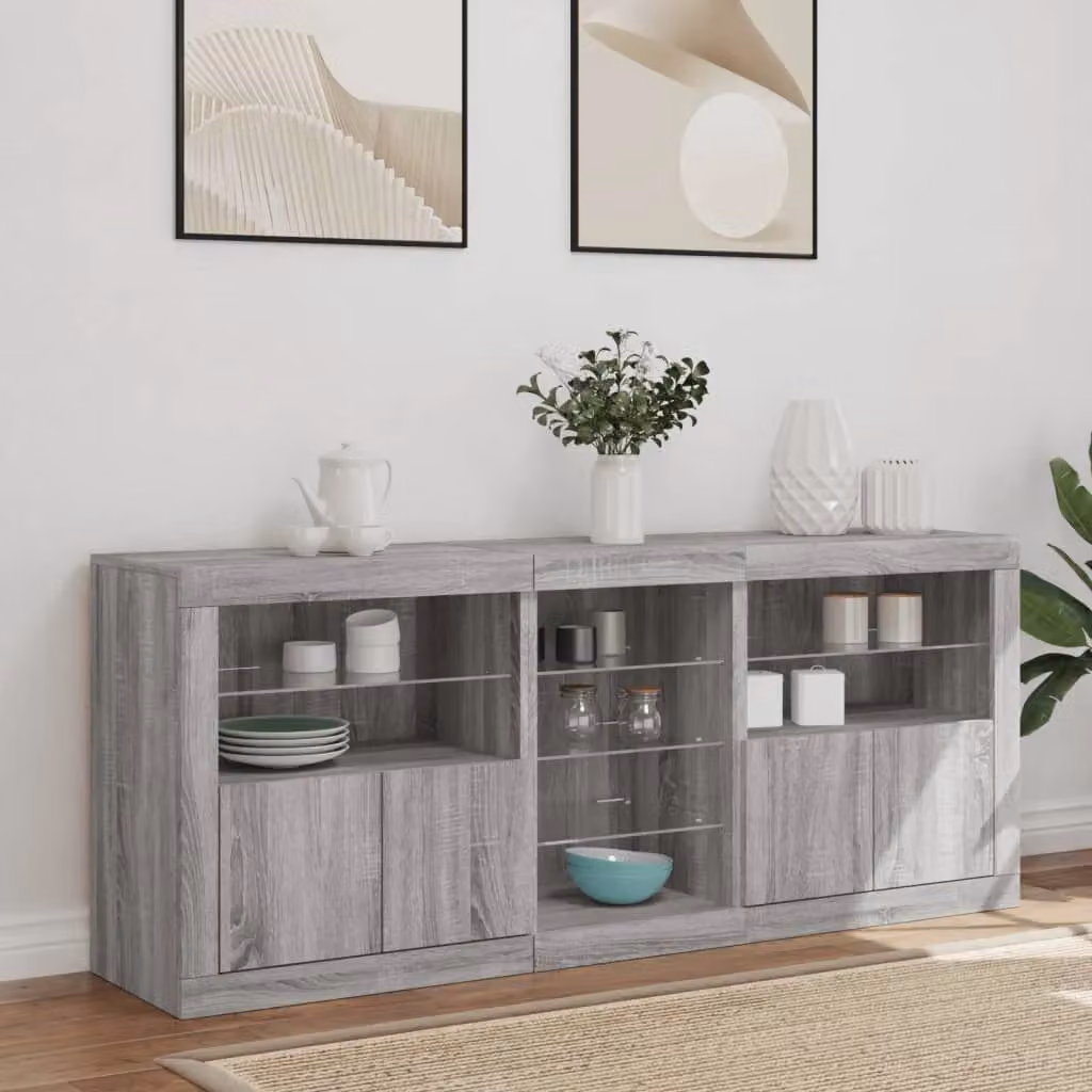 Berkfield Home Modern Sideboard with Integrated LED Lights in Grey Sonoma, W/D/H: 162 x 37 x 67 cm – 4