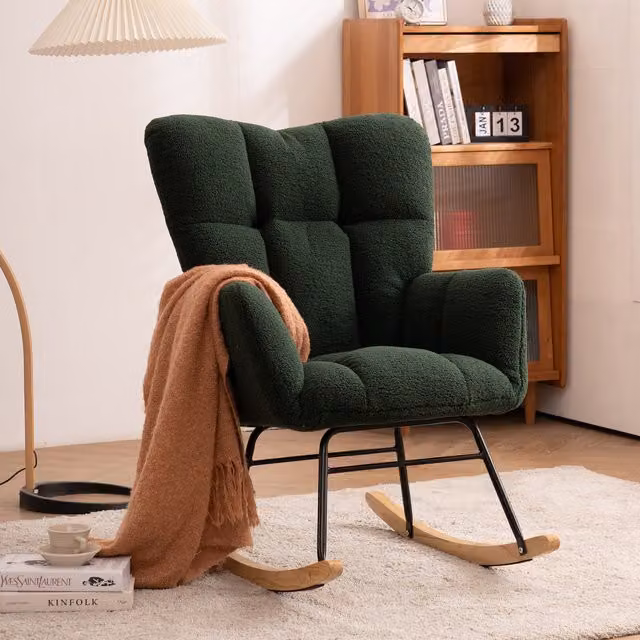 Aosom.UK Dark Green Teddy Fabric Modern Rocker with Padded Seat and Metal Base, W/D/H: 80 x 70 x 95 cm