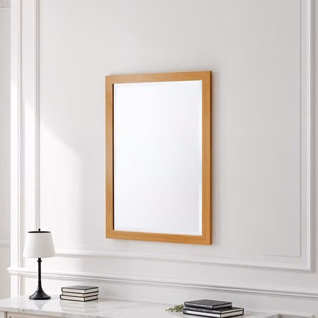 Yearn Slim Framed Bevelled Rectangular Wall Mirror, Brown, W: 70 cm, H: 55 cm