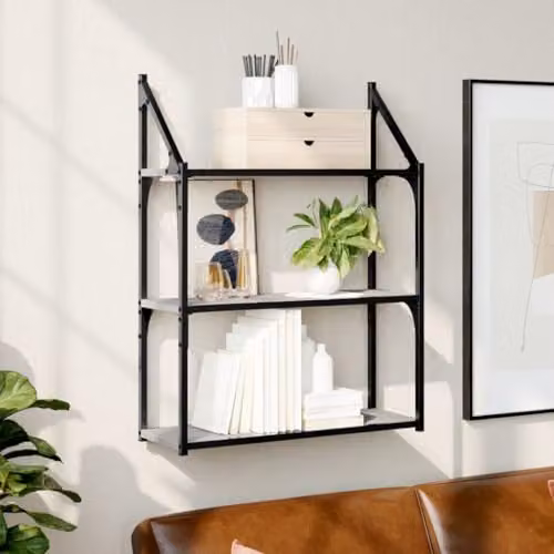 vidaXL 3-Tier Wall Mounted Shelf in Grey, W: 60 cm, D: 21 cm, H: 78.5 cm – 2