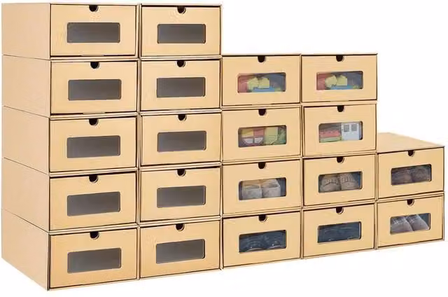 SPETLEK Stackable Cardboard Shoe Box Drawer Storage in Beige, Large