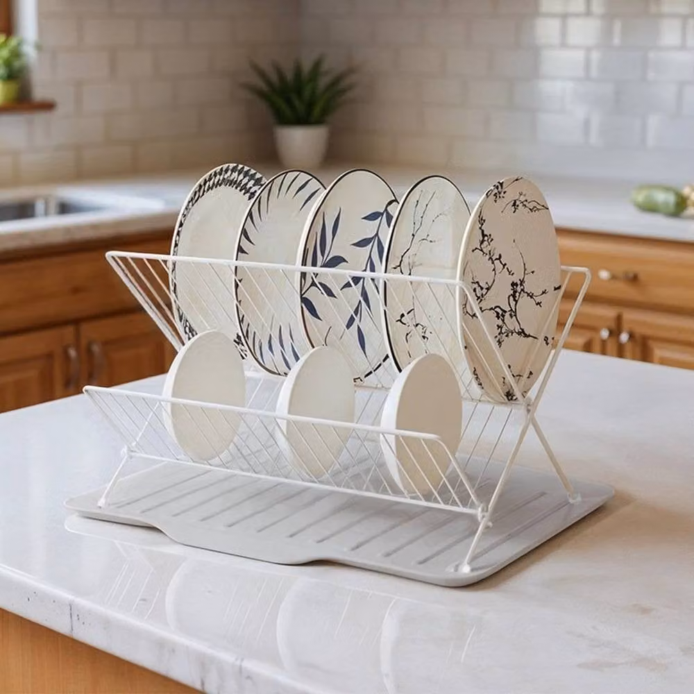 FORGEVIO 2-Tier Foldable Dish Drying Rack in White – 2