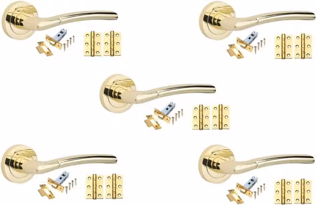 Golden Grace 5 Set Indiana Internal Door Handles with BB Hinges in Polished Brass