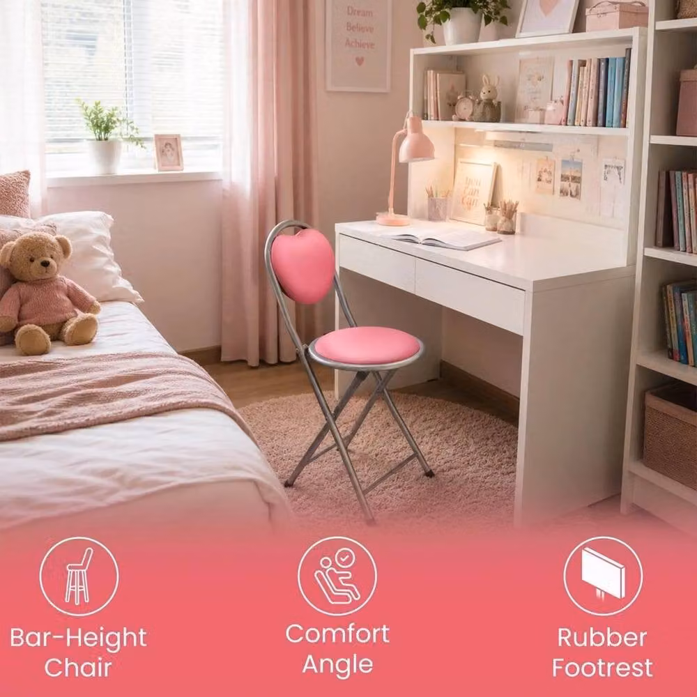 FORGEVIO Pink Velvet Heart Bar Stool with Soft Padded Seat and Metal Frame – 2