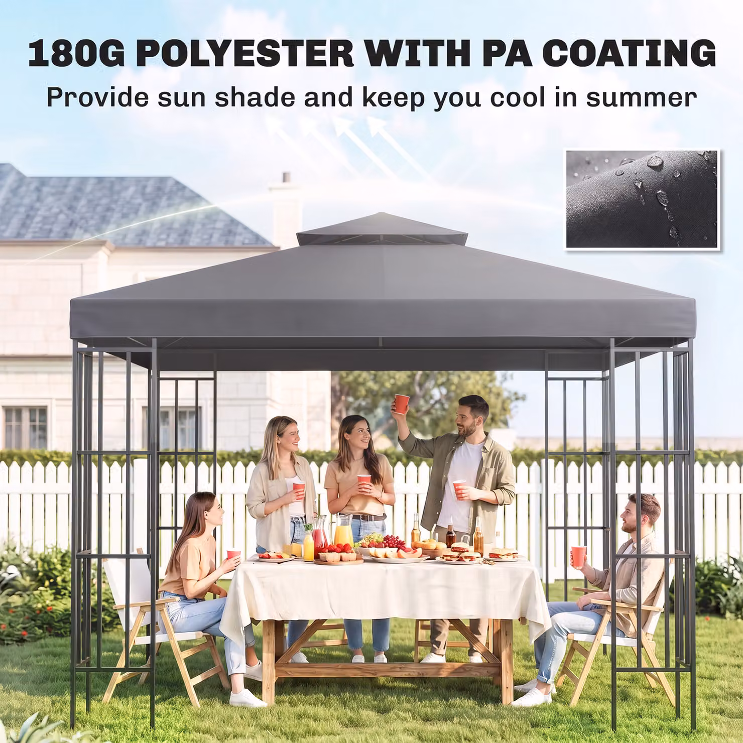 Outsunny Replacement Gazebo Canopy Roof Top Cover in Deep Grey, 3 x 3 m – 6