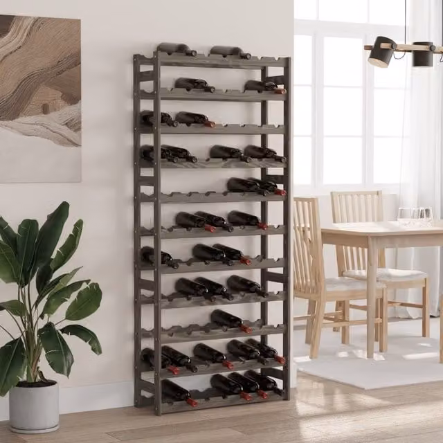 Berkfield Home Grey Solid Pine Wood Wall Mounted Rustic Wine Rack for 77 Bottles