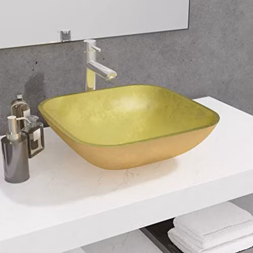 vidaXL Gold Square Glass Countertop Basin W/D/H: 42 x 42 x 14 cm – 2
