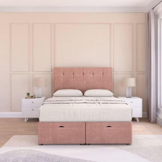 Sloomy Highbury Single Ottoman Bed with 26 Inch Strut Headboard and Hybrid Memory Mattress in Pink