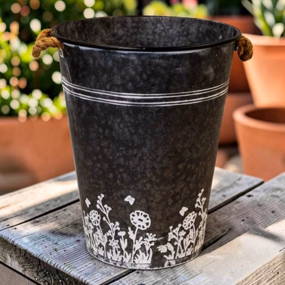 Four Candle Large Galvanised Steel Flower Planter Tub in Grey, Diameter: 46 cm – 2