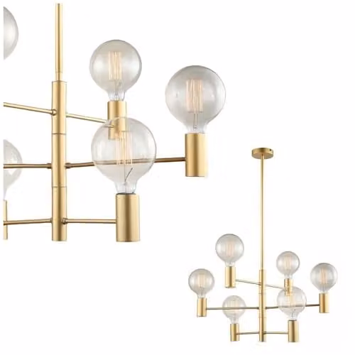 Italux Veva Modern Suspended Pendant Light in Gold and Brass with 6 x E27 Glass Shades