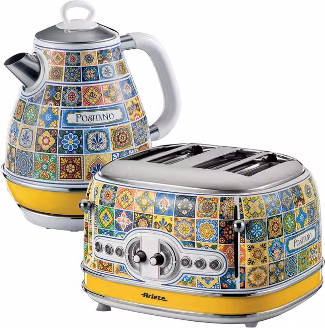 Ariete Positano 1.7L Kettle and 4 Slice Toaster Set in Yellow
