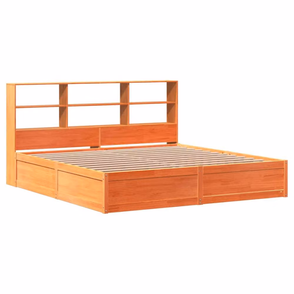 Berkfield Home Rustic Waxed Brown Solid Pine Bed Frame with Side Compartments W/D/H: 200 x 200 cm – 2