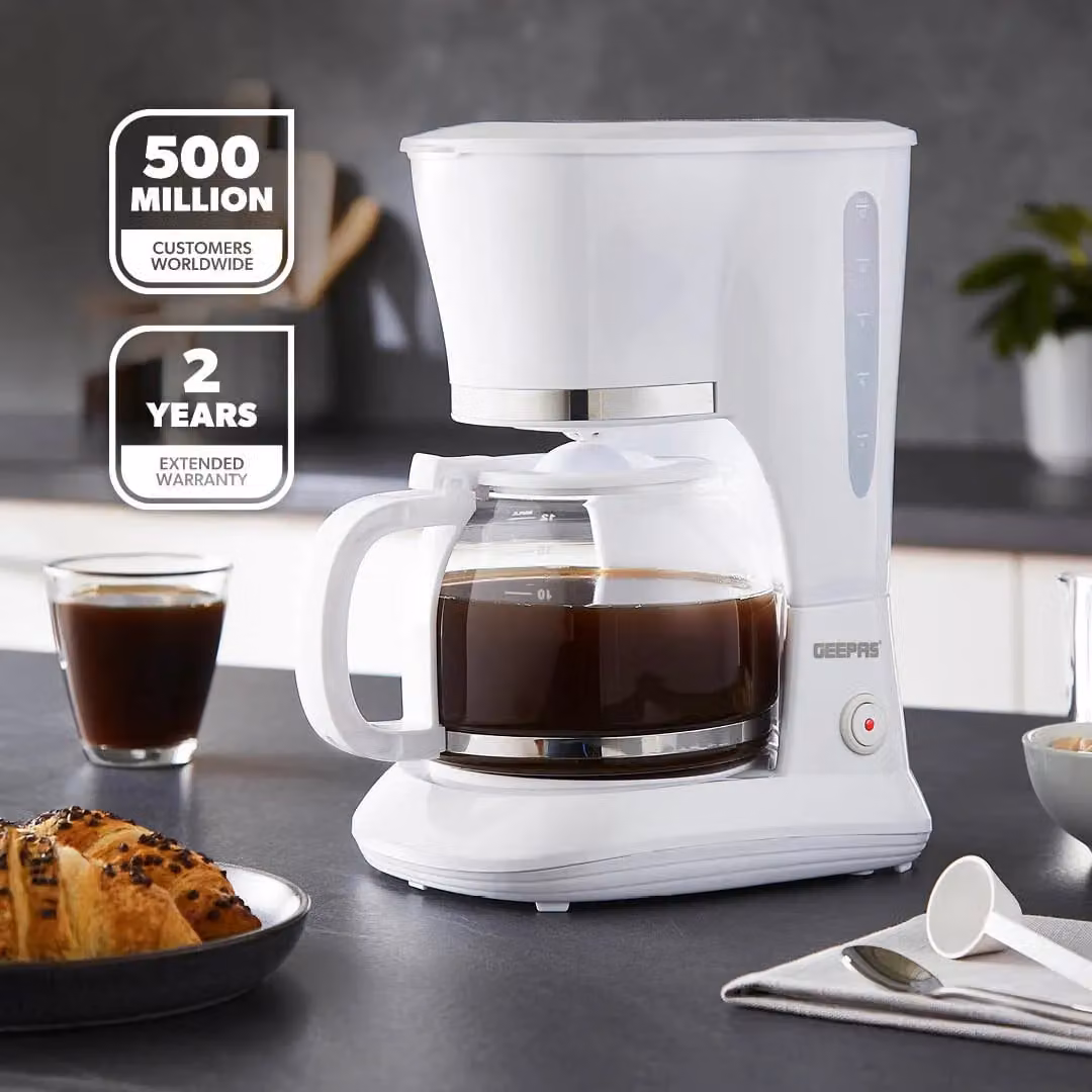 Geepas Filter Coffee Machine with Glass Jug and Auto Shut-Off, 1.5 l, White – 2