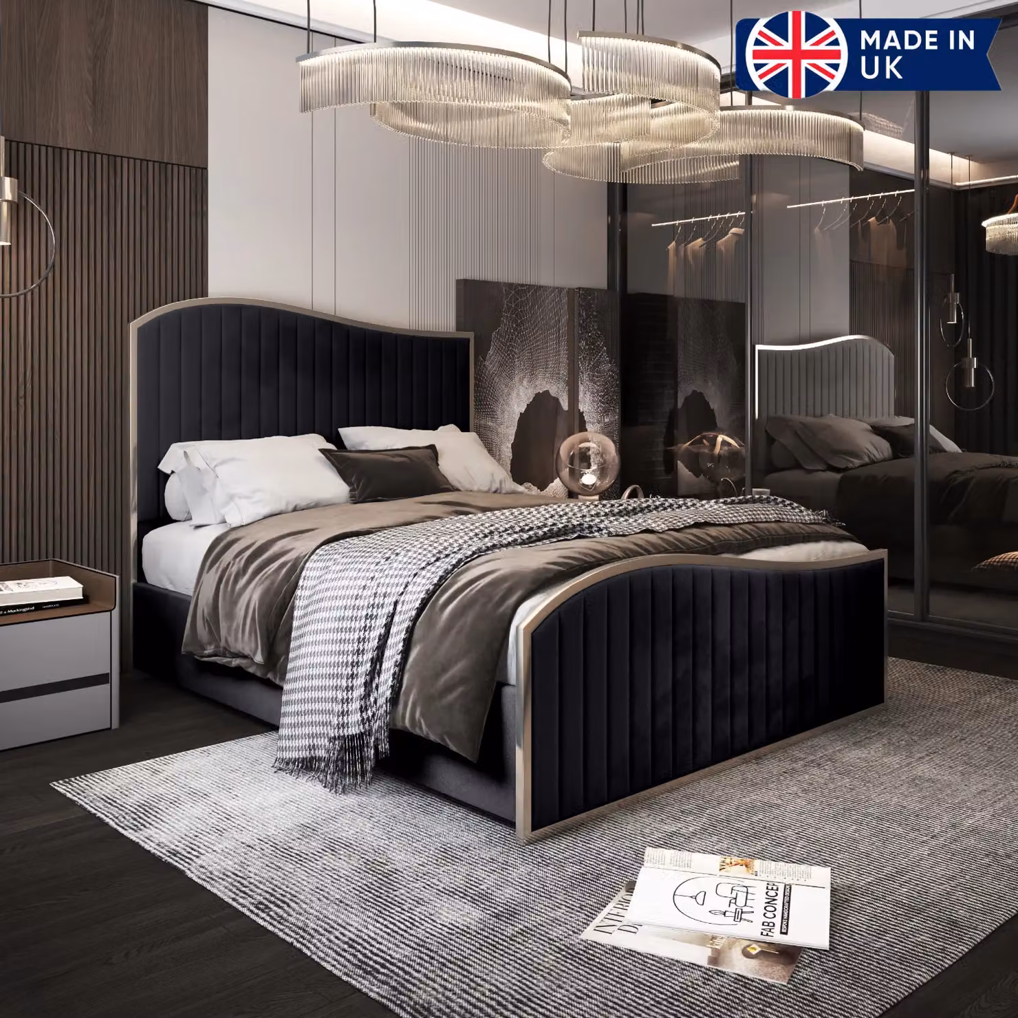 KDMD Darlington King Size Upholstered Soft Velvet Metal Designer Bed Frame in Black, W/D/H: 180 x 137 x 189 cm – 2
