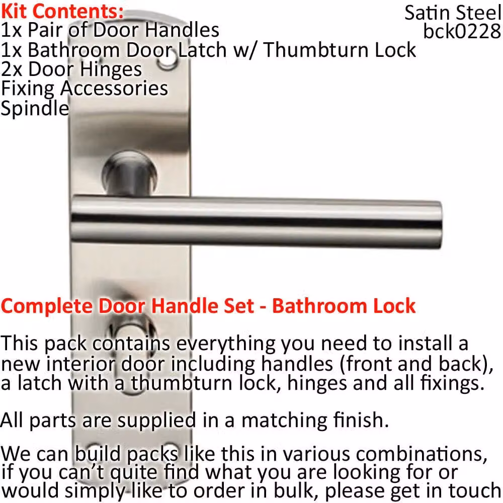 Loops Satin Steel Door Handle and Bathroom Lock Pack in Brushed Silver – 2