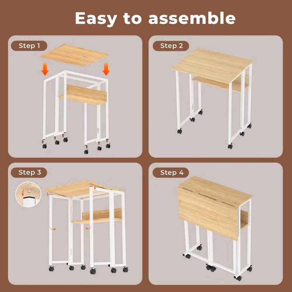 Kelvenix White Folding and Extendable Square Table with Storage Shelf and Castors, W/D/H: 100 x 100 x 75 cm – 2