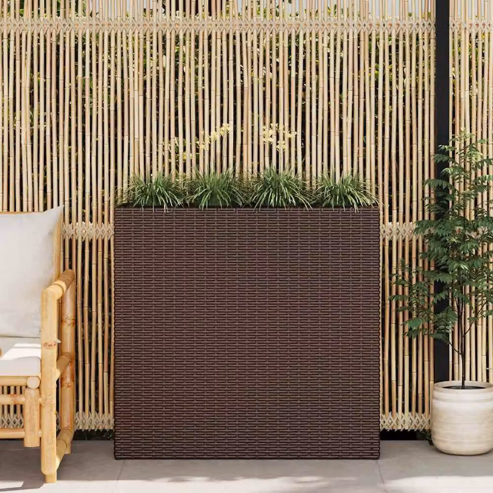 Berkfield Home Garden Raised Bed with 4 Pots in Brown Poly Rattan W/D/H: 76 x 22 x 22 cm – 2