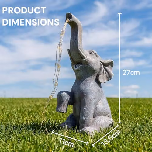 Alivio Solar Elephant Garden Statue, Large Grey and Silver Decorative Animal Figurine with LED Lights, Waterproof Resin Outdoor Ornament – 5