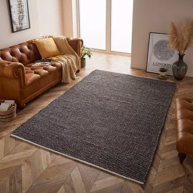 The Rug Shop UK Charcoal Handmade Wool Modern Plain Area Rug, W/D: 200 x 290 cm