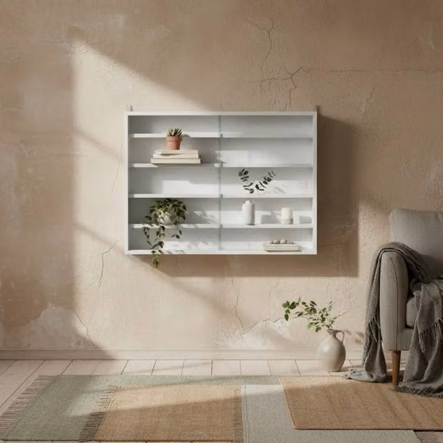 Wyld Haus Ronimo White Wall Mounted Display Cabinet with Sliding Glass Doors and Internal Shelves, W/D/H: 60 x 20 x 80 cm – 1