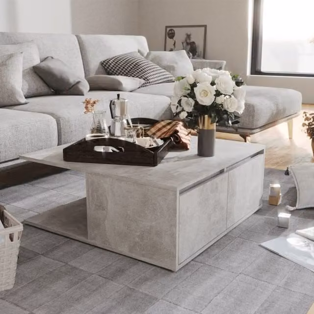 Berkfield Home Modern Square Coffee Table in Concrete Grey, W/D/H: 80 x 80 x 31 cm – 1