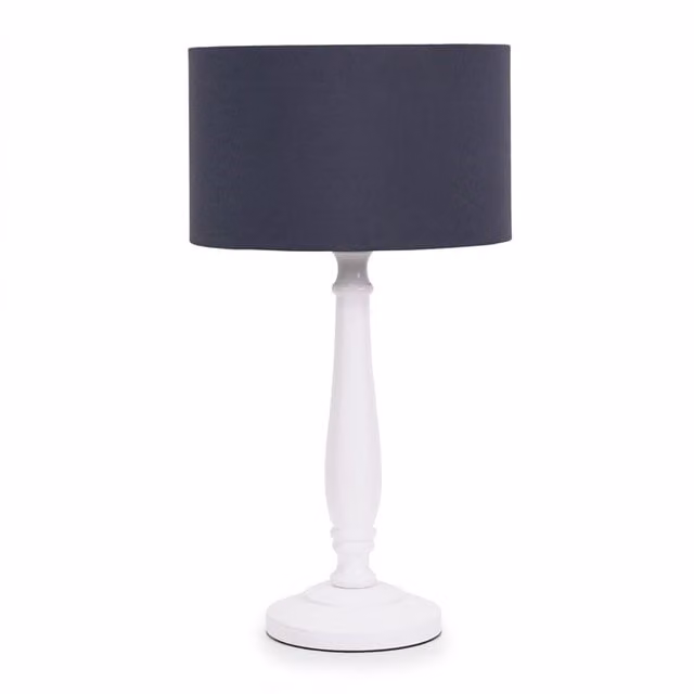 ValueLights Victoria White Table Lamp with Blue Fabric Drum Shade