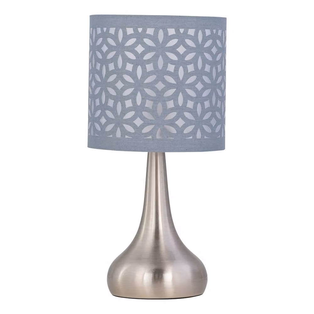 First Choice Lighting Romana Set of 2 Brushed Chrome Touch Table Lamps with Grey Fabric Shades – 2