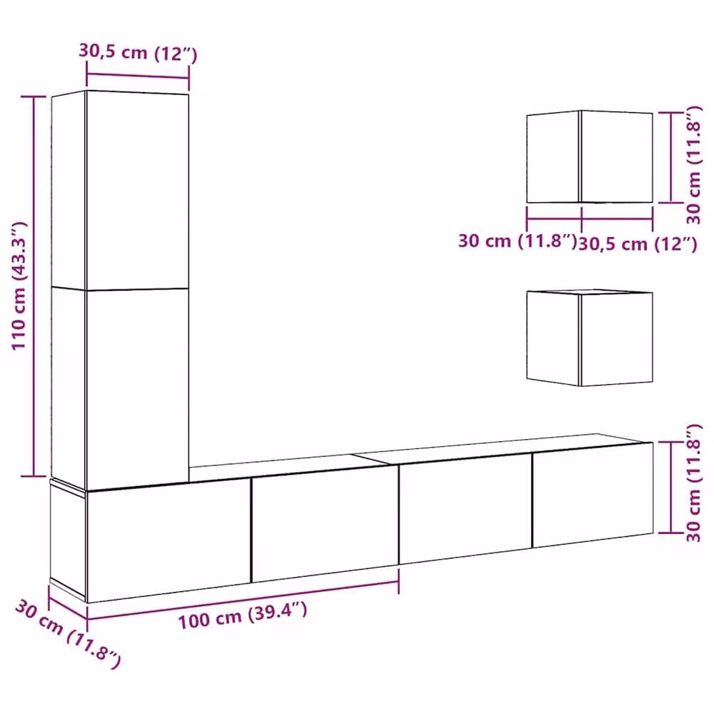Berkfield Home 5 Piece Wall-Mounted TV Cabinet Set in Brown and Multicolour Engineered Wood – 3