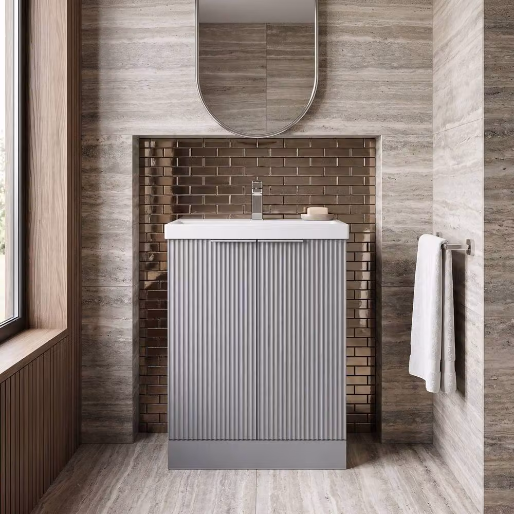 Balterley Tixall Fluted 2 Door Vanity Basin Unit in Matt Satin Grey, W/D/H: 60 x 40 x 81 cm – 3