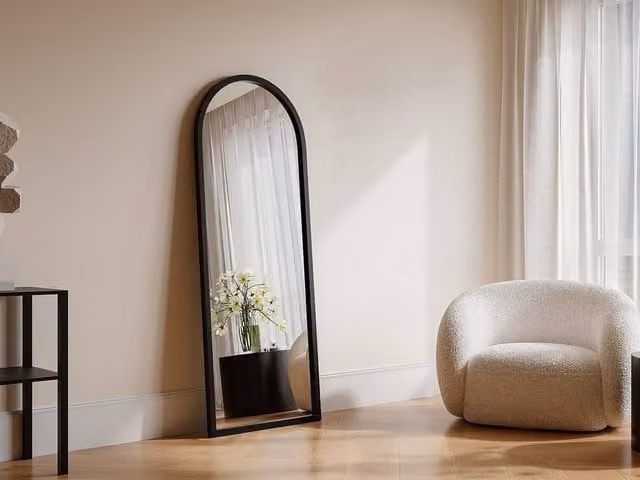 Vente-unique Large Arch Paulownia Wood Mirror in Black, W: 65 cm, H: 170 cm