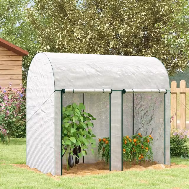 Outsunny Small White Plastic Tomato Greenhouse with Double-Wing Design for Vegetable and Fruit Gardens