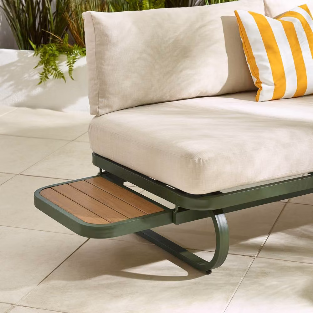 FurnitureboxUK Capri Green Metal and Cream Garden Corner Sofa Set with Ottoman and Coffee Table – 4