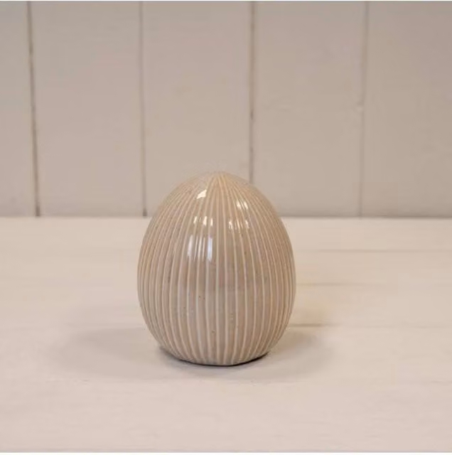 KDMD Cream and Beige Subtle Glazed Ceramic Egg Ornament with Textured Detail